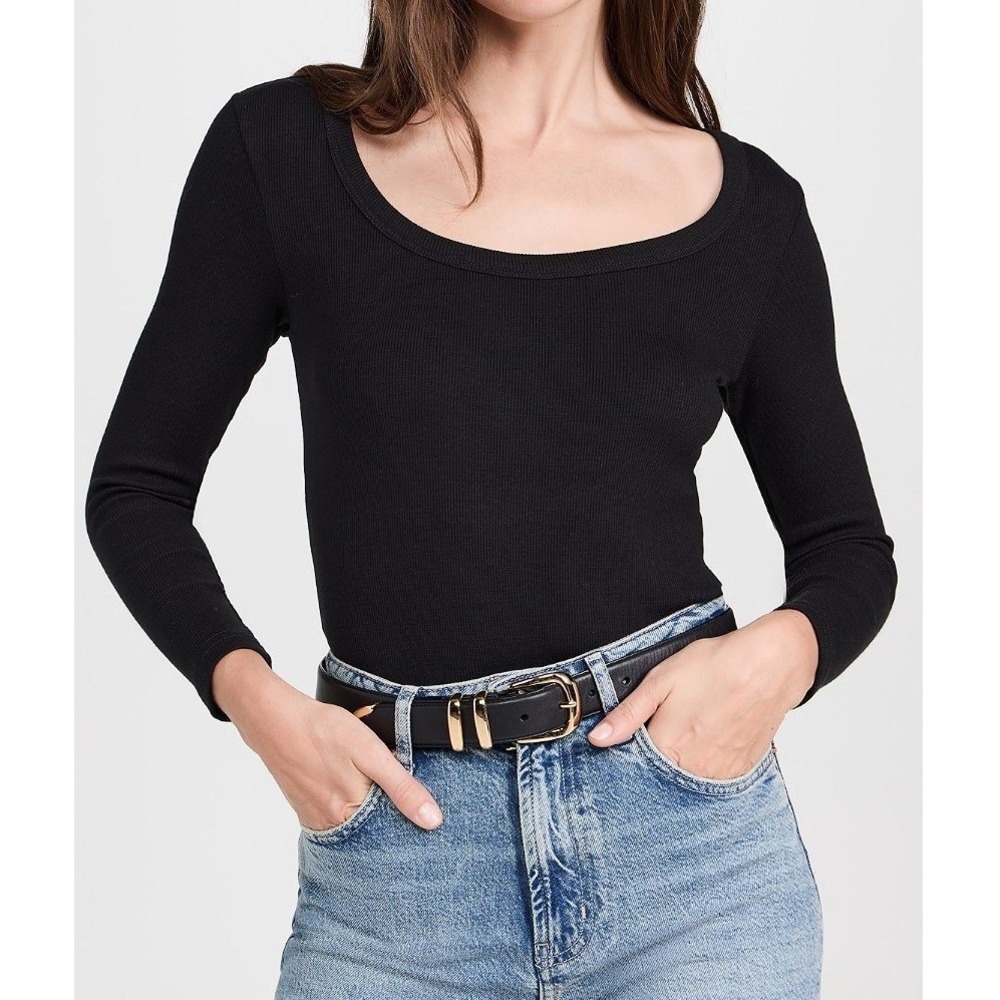 AYR Black The Open Ended Tee Long Sleeve Ribbed Stretch Jersey Size Medium